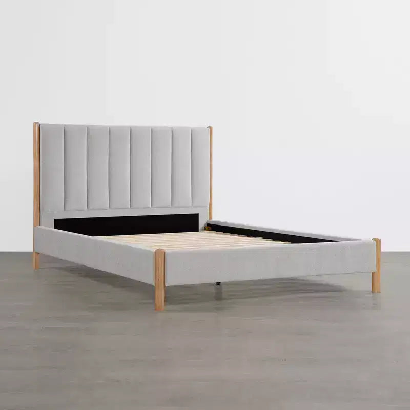 Base de cama de plataforma de madera totalmente tapizada