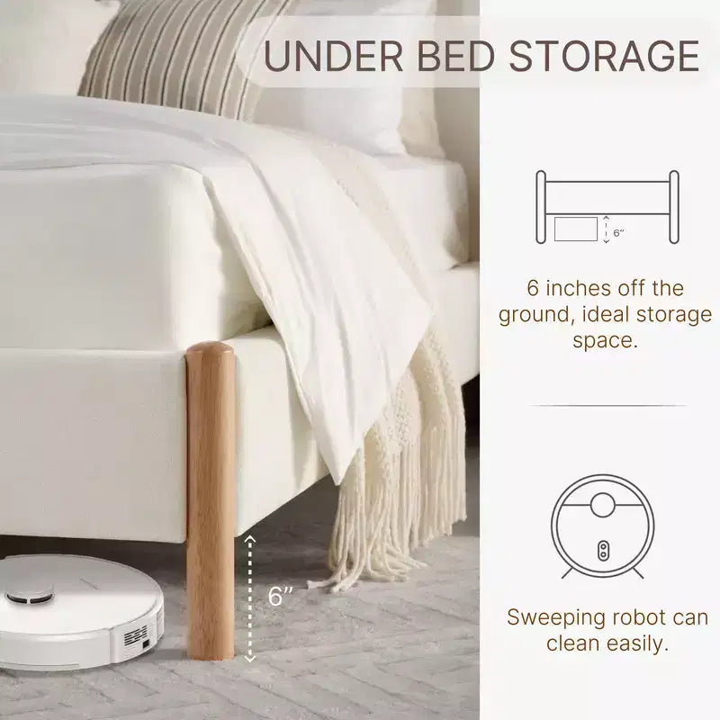 Base de cama de plataforma de madera totalmente tapizada