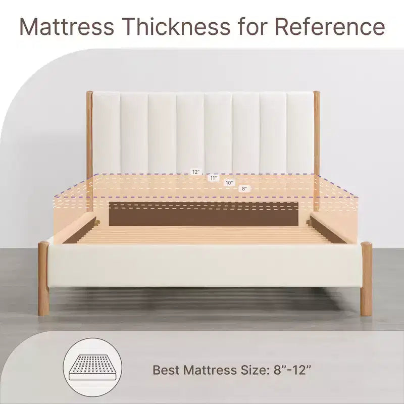 Base de cama de plataforma de madera totalmente tapizada