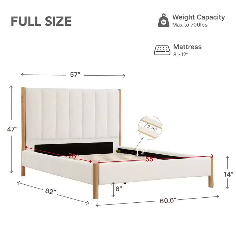 Base de cama de plataforma de madera totalmente tapizada