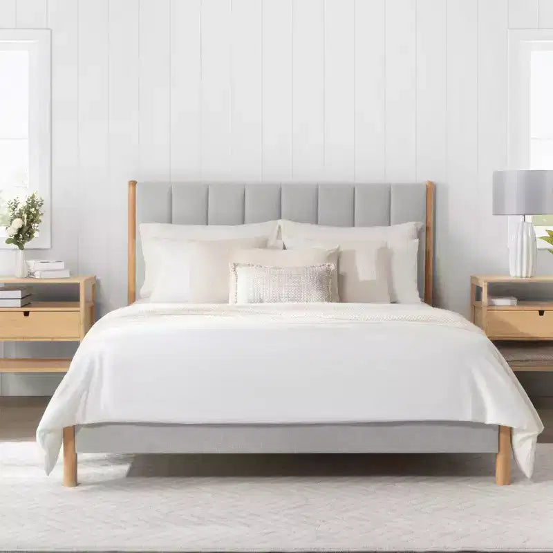 Base de cama de plataforma de madera totalmente tapizada