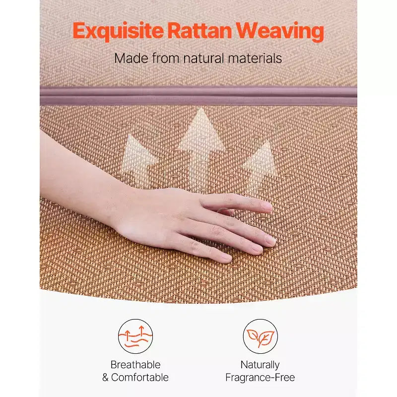 Tatami Japonés, 80 x 55 pulg. Plegable Tejido a Mano Ratán Natural, Antideslizante y Fácil de Limpiar, Marrón