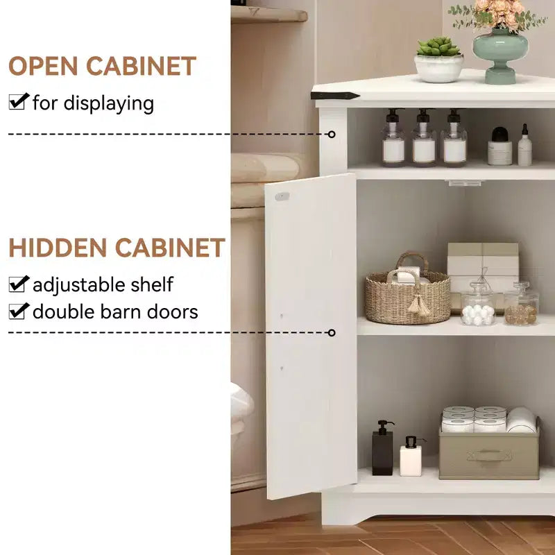 Mueble Esquinero de Baño, Mueble Esquinero Pequeño con Puertas Correderas y Estante Ajustable, Mesa de Baño Estilo Granja para Espacios Pequeños en Cocina o Sala de Estar