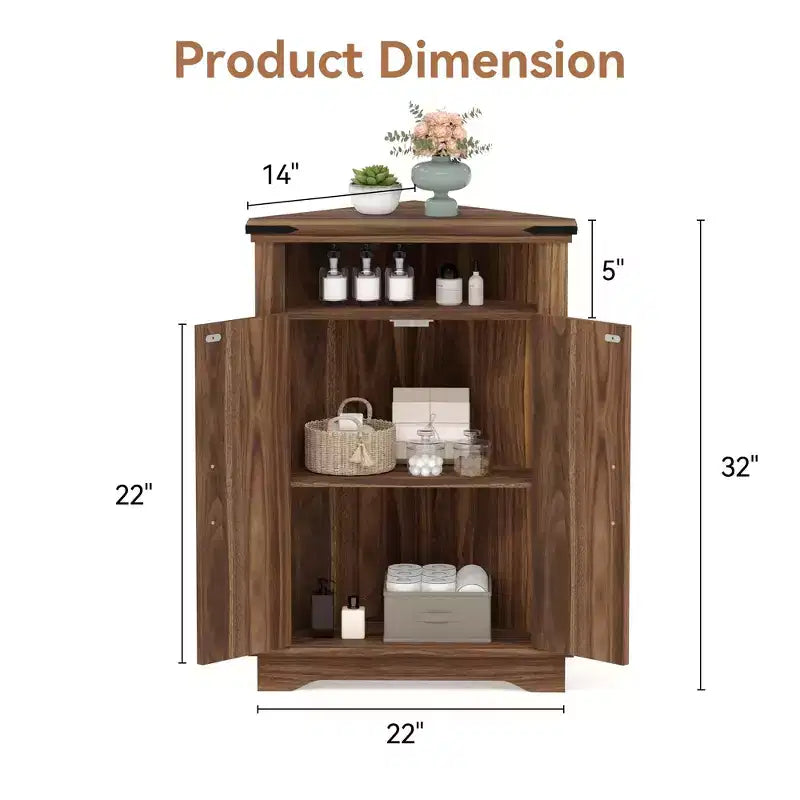 Mueble Esquinero de Baño, Mueble Esquinero Pequeño con Puertas Correderas y Estante Ajustable, Mesa de Baño Estilo Granja para Espacios Pequeños en Cocina o Sala de Estar