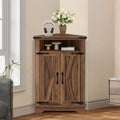 Corner Bathroom Cabinet, Small Corner Cabinet with Barn Doors and Adjustable Shelf, Farmhouse Bathroom Table for Small Spaces Kitchen Living Room