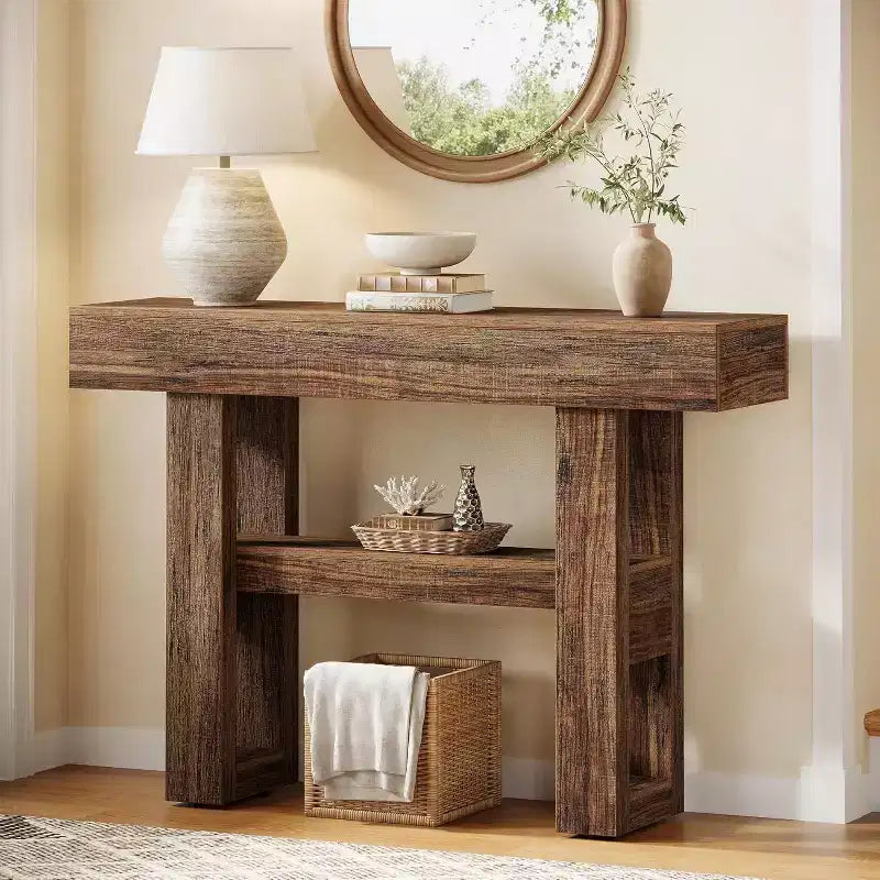 Lantine 41.34Farmhouse Console Table, 2-Tier Narrow Sofa Table Behind The Couch, with Storage Shelves for Living Room