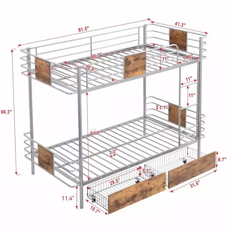 Litera de metal Twin XL sobre Twin XL con 2 cajones, estructura de acero de alta resistencia para niños, adolescentes y adultos