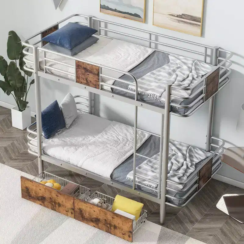 Litera de metal Twin XL sobre Twin XL con 2 cajones, estructura de acero de alta resistencia para niños, adolescentes y adultos