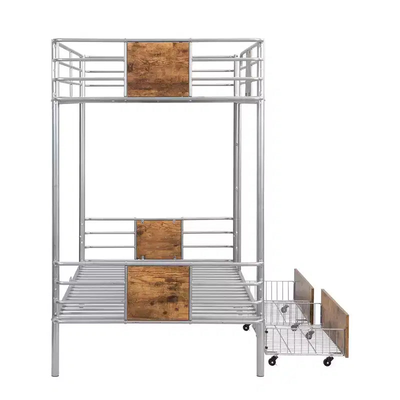 Litera de metal Twin XL sobre Twin XL con 2 cajones, estructura de acero de alta resistencia para niños, adolescentes y adultos