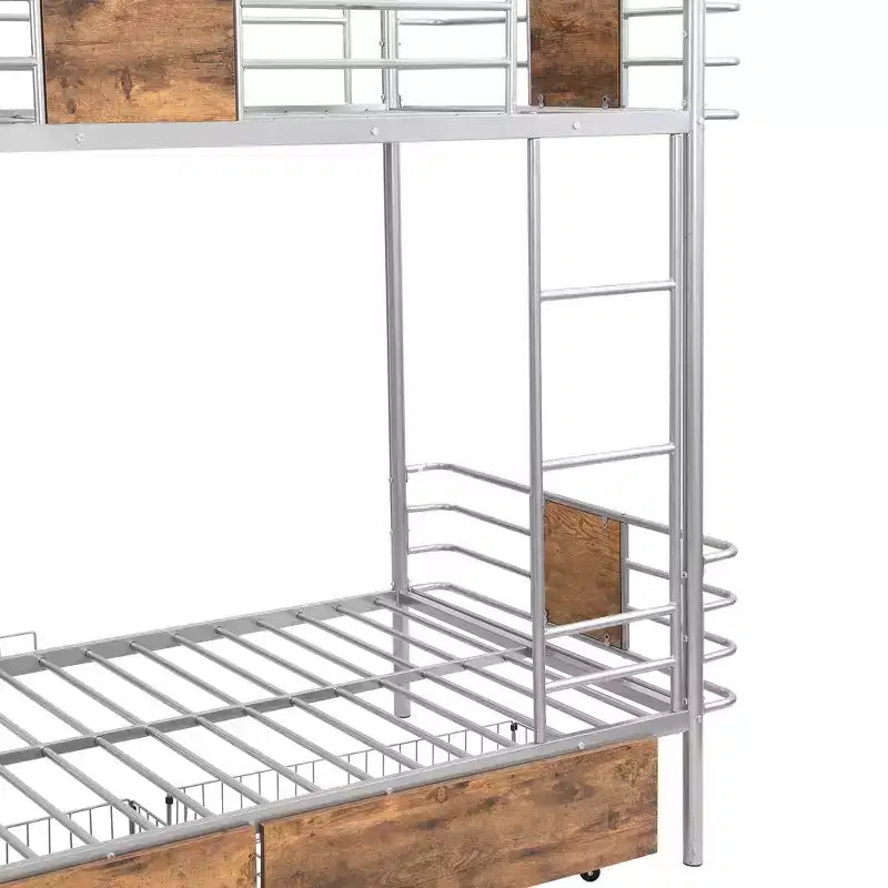 Litera de metal Twin XL sobre Twin XL con 2 cajones, estructura de acero de alta resistencia para niños, adolescentes y adultos