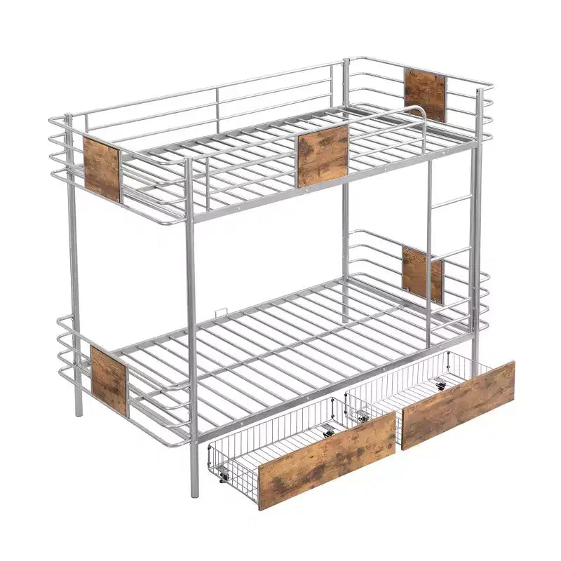 Litera de metal Twin XL sobre Twin XL con 2 cajones, estructura de acero de alta resistencia para niños, adolescentes y adultos