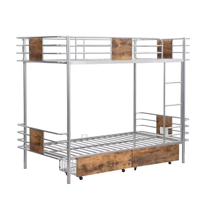 Litera de metal Twin XL sobre Twin XL con 2 cajones, estructura de acero de alta resistencia para niños, adolescentes y adultos