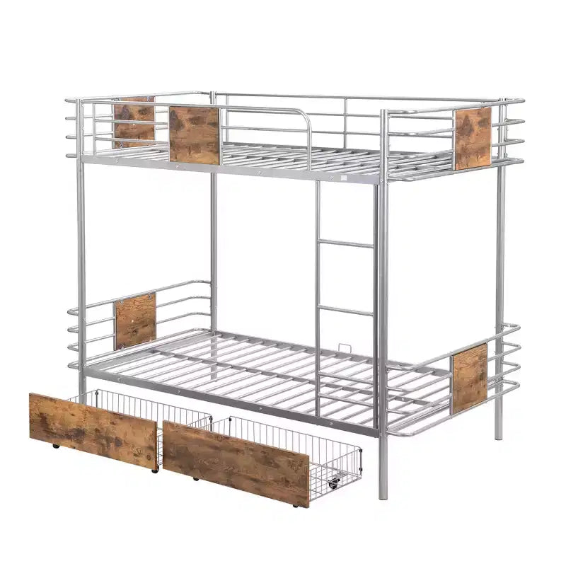 Litera de metal Twin XL sobre Twin XL con 2 cajones, estructura de acero de alta resistencia para niños, adolescentes y adultos