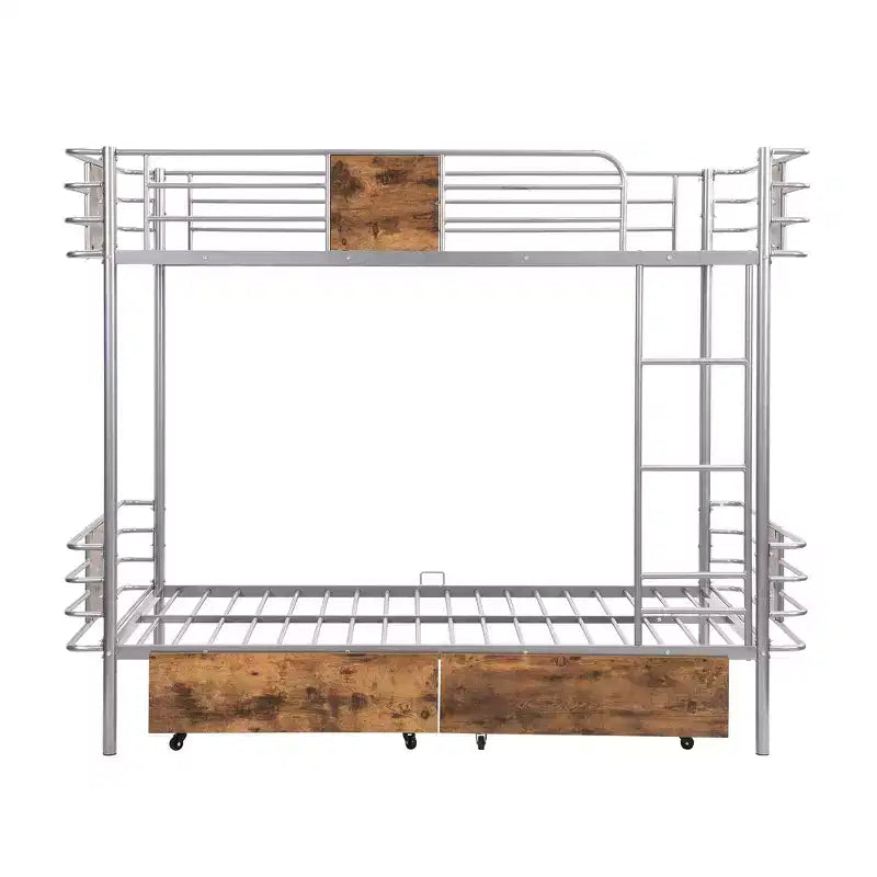 Litera de metal Twin XL sobre Twin XL con 2 cajones, estructura de acero de alta resistencia para niños, adolescentes y adultos