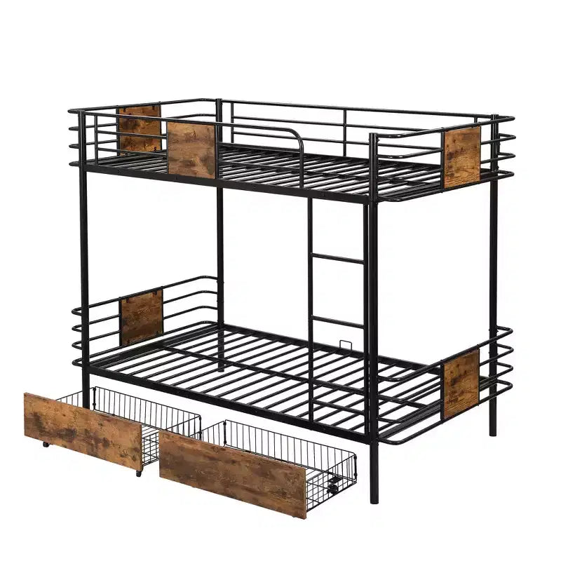 Litera de metal Twin XL sobre Twin XL con 2 cajones, estructura de acero de alta resistencia para niños, adolescentes y adultos