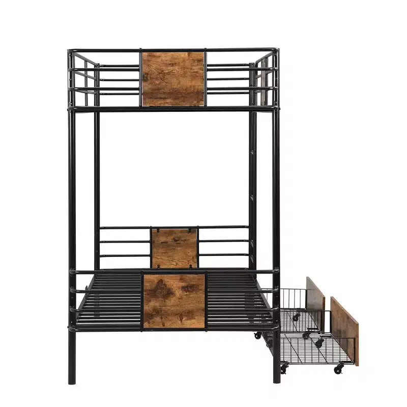 Litera de metal Twin XL sobre Twin XL con 2 cajones, estructura de acero de alta resistencia para niños, adolescentes y adultos