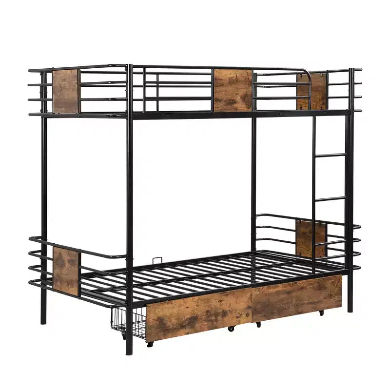 Litera de metal Twin XL sobre Twin XL con 2 cajones, estructura de acero de alta resistencia para niños, adolescentes y adultos