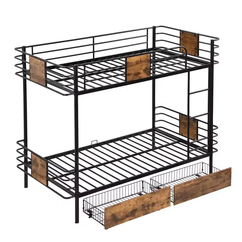 Litera de metal Twin XL sobre Twin XL con 2 cajones, estructura de acero de alta resistencia para niños, adolescentes y adultos