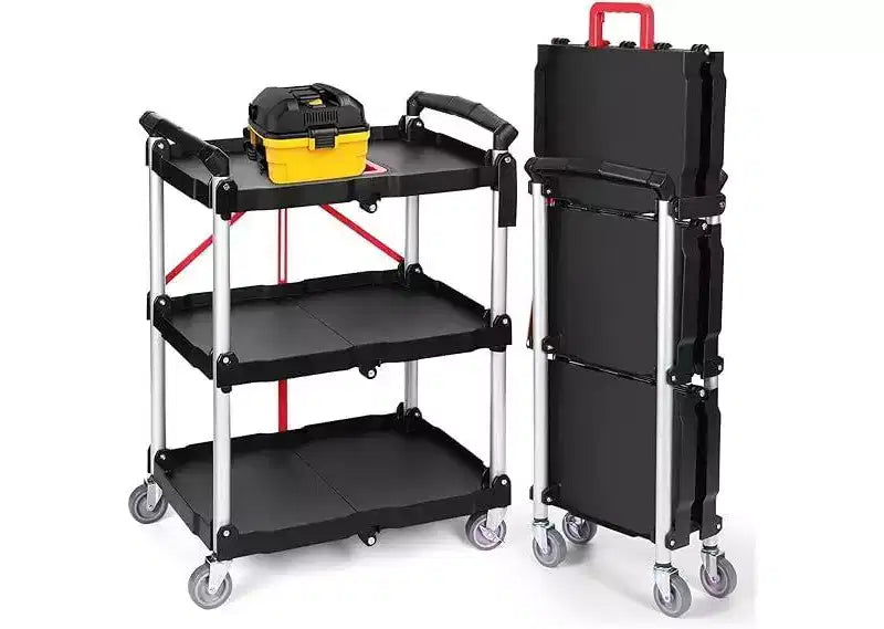 Foldable Utility Cart Heavy Duty 176 LBS Folding Service Cart w/ 360 Swivel Wheels Ergonomic Red Handle