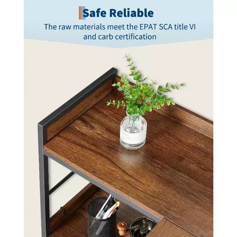 Estantería industrial de 5 niveles con estructura de metal, estantes abiertos, 4 ganchos, diseño de esquina reversible Estantería de madera para sala de estar, dormitorio