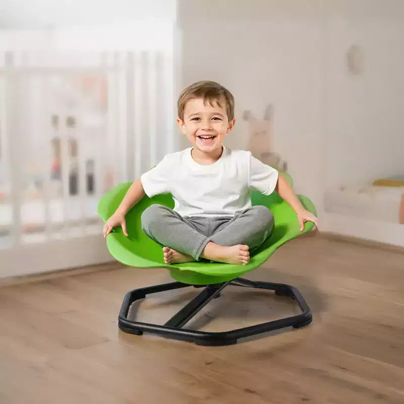 Silla giratoria infantil, 100 kg de capacidad, silla sensorial giratoria de forma cilíndrica con base metálica antideslizante, asiento giratorio para niños pequeños, verde