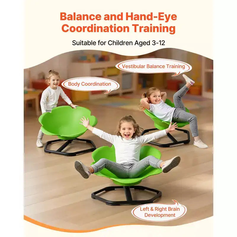 Silla giratoria infantil, 100 kg de capacidad, silla sensorial giratoria de forma cilíndrica con base metálica antideslizante, asiento giratorio para niños pequeños, verde