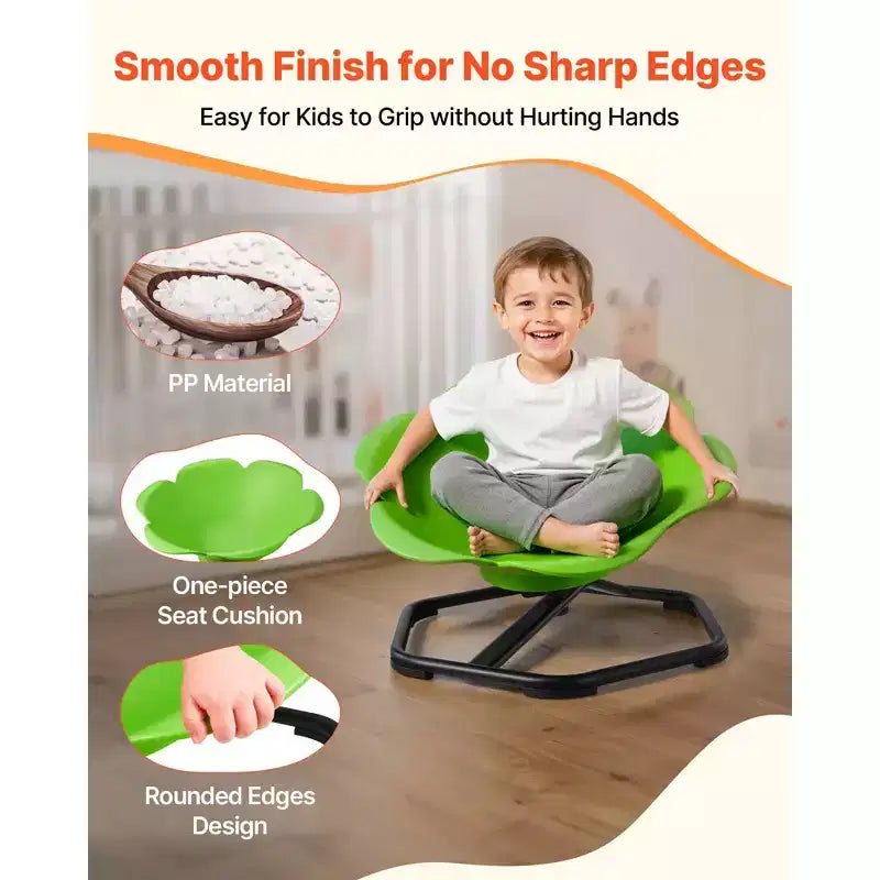 Silla giratoria infantil, 100 kg de capacidad, silla sensorial giratoria de forma cilíndrica con base metálica antideslizante, asiento giratorio para niños pequeños, verde
