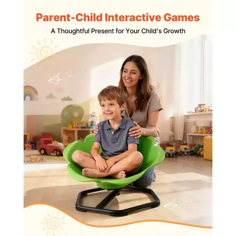 Silla giratoria infantil, 100 kg de capacidad, silla sensorial giratoria de forma cilíndrica con base metálica antideslizante, asiento giratorio para niños pequeños, verde