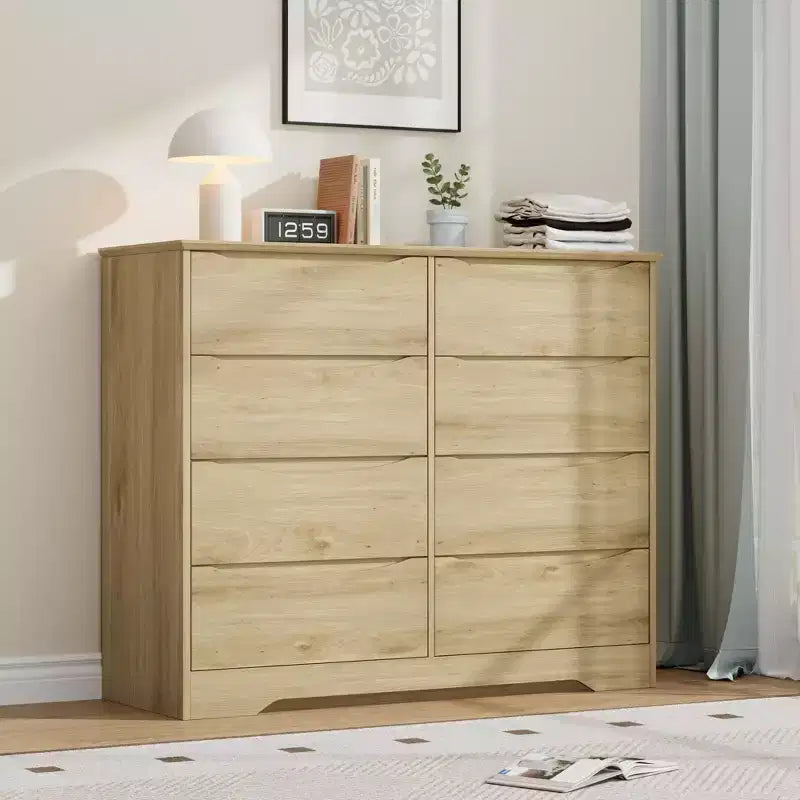 Cómoda de madera con 8 cajones, armario moderno con almacenamiento profundo, cómoda grande, cómoda de almacenamiento larga para dormitorio, sala de estar, pasillo