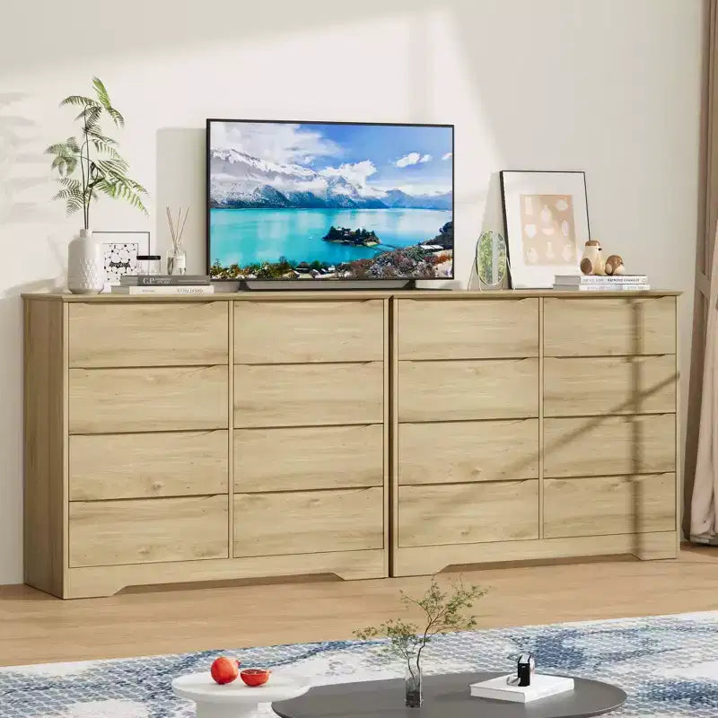 Cómoda de madera con 8 cajones, armario moderno con almacenamiento profundo, cómoda grande, cómoda de almacenamiento larga para dormitorio, sala de estar, pasillo