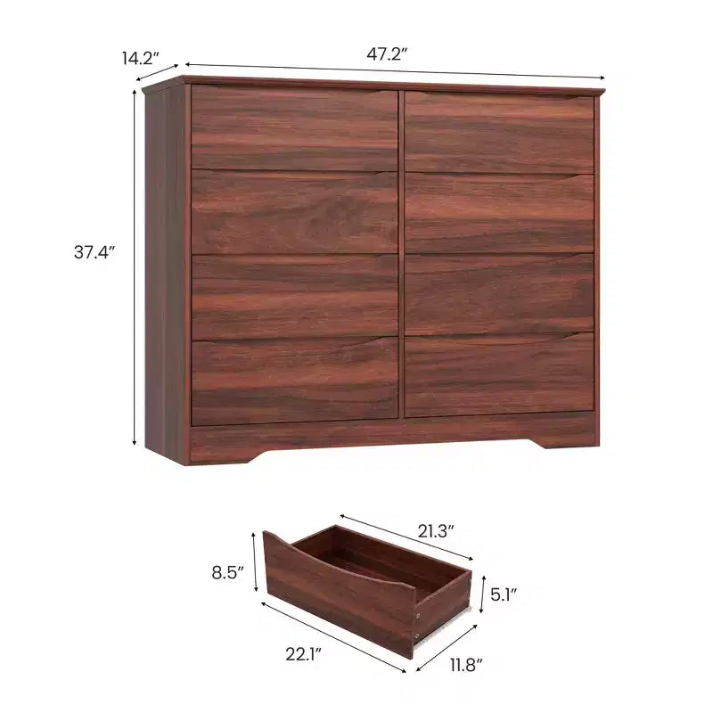 Cómoda de madera con 8 cajones, armario moderno con almacenamiento profundo, cómoda grande, cómoda de almacenamiento larga para dormitorio, sala de estar, pasillo