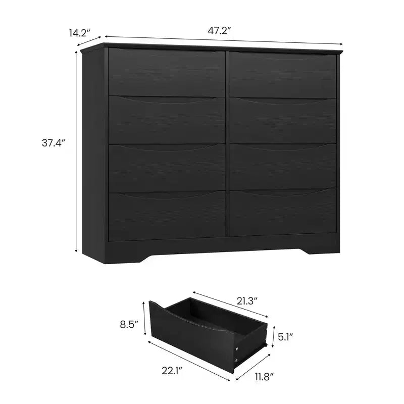 Cómoda de madera con 8 cajones, armario moderno con almacenamiento profundo, cómoda grande, cómoda de almacenamiento larga para dormitorio, sala de estar, pasillo