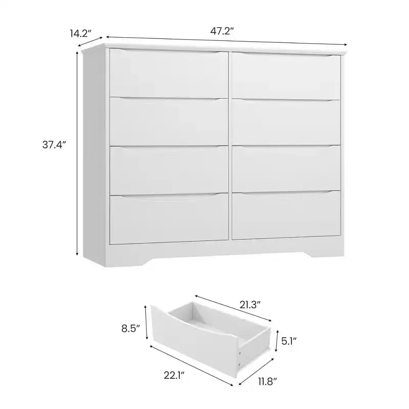 Cómoda de madera con 8 cajones, armario moderno con almacenamiento profundo, cómoda grande, cómoda de almacenamiento larga para dormitorio, sala de estar, pasillo