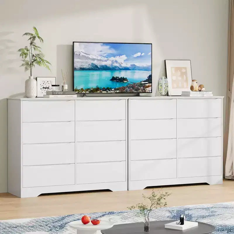 Cómoda de madera con 8 cajones, armario moderno con almacenamiento profundo, cómoda grande, cómoda de almacenamiento larga para dormitorio, sala de estar, pasillo