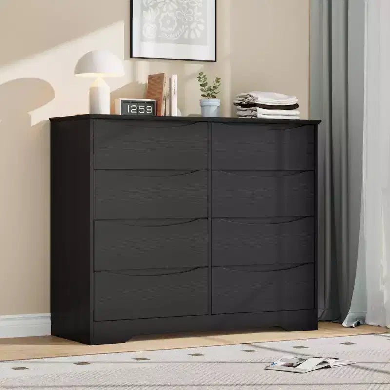 Cómoda de madera con 8 cajones, armario moderno con almacenamiento profundo, cómoda grande, cómoda de almacenamiento larga para dormitorio, sala de estar, pasillo