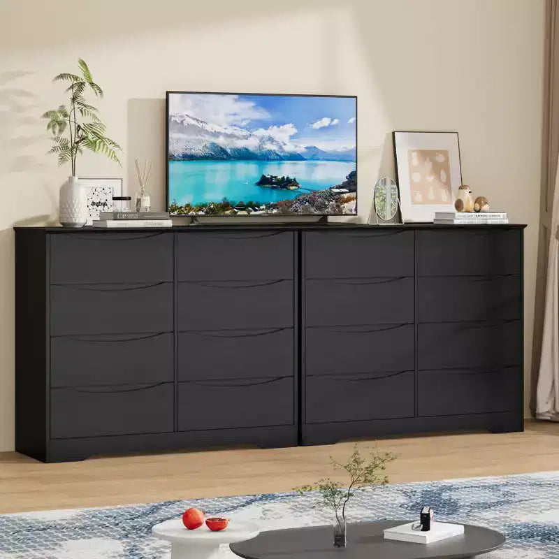 Cómoda de madera con 8 cajones, armario moderno con almacenamiento profundo, cómoda grande, cómoda de almacenamiento larga para dormitorio, sala de estar, pasillo