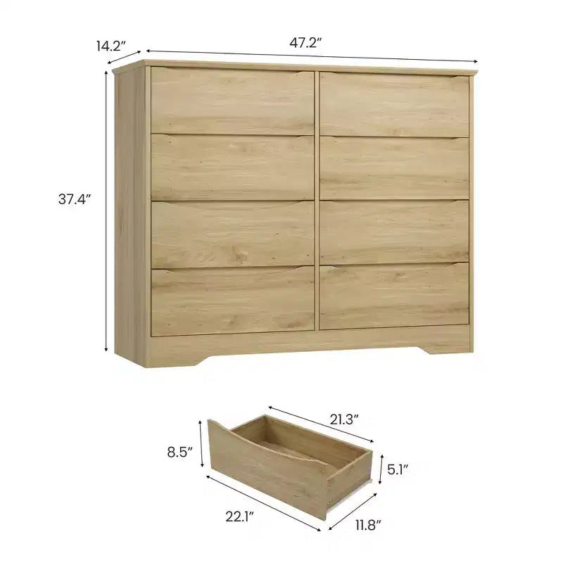 Cómoda de madera con 8 cajones, armario moderno con almacenamiento profundo, cómoda grande, cómoda de almacenamiento larga para dormitorio, sala de estar, pasillo