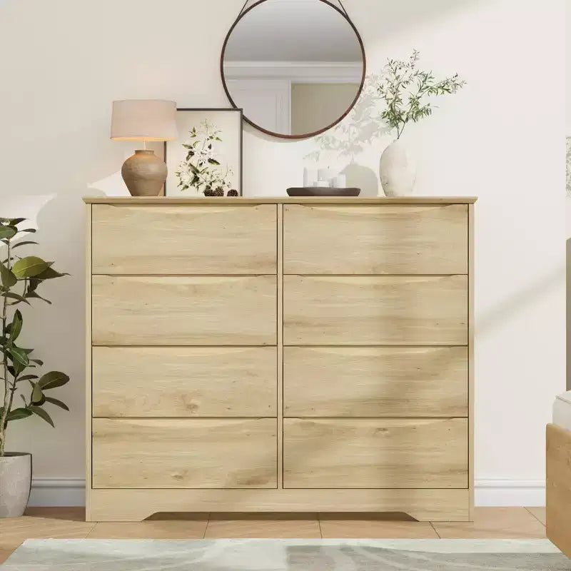 Cómoda de madera con 8 cajones, armario moderno con almacenamiento profundo, cómoda grande, cómoda de almacenamiento larga para dormitorio, sala de estar, pasillo