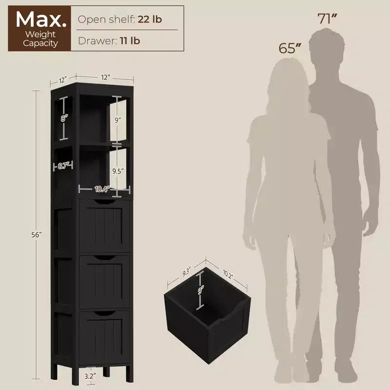 Mueble de Almacenamiento Moderno para Baño con 3 Cajones y 2 Estantes Abiertos