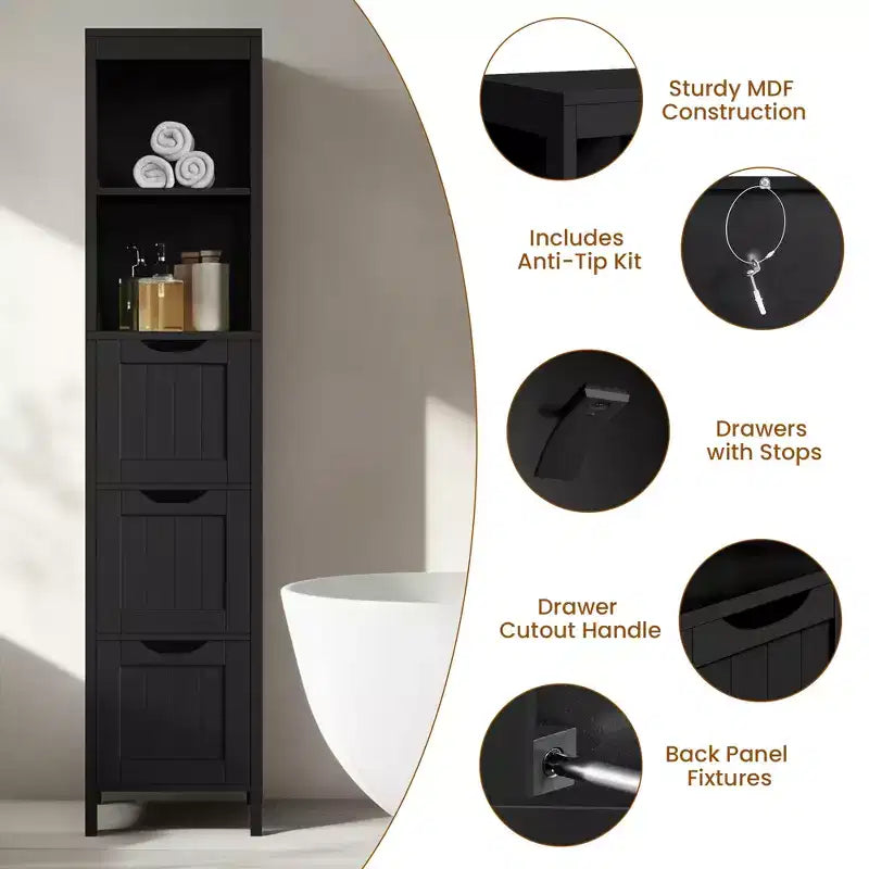 Mueble de Almacenamiento Moderno para Baño con 3 Cajones y 2 Estantes Abiertos
