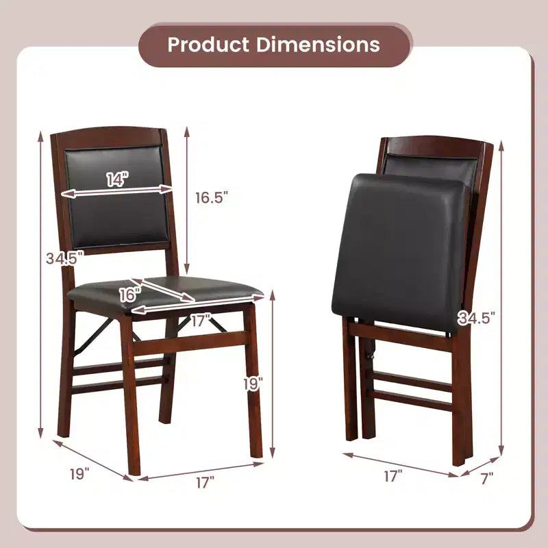 Sillas de comedor plegables de 2/4 unidades, sillas plegables con asiento acolchado de PVC y respaldo alto, nogal/negro/marrón