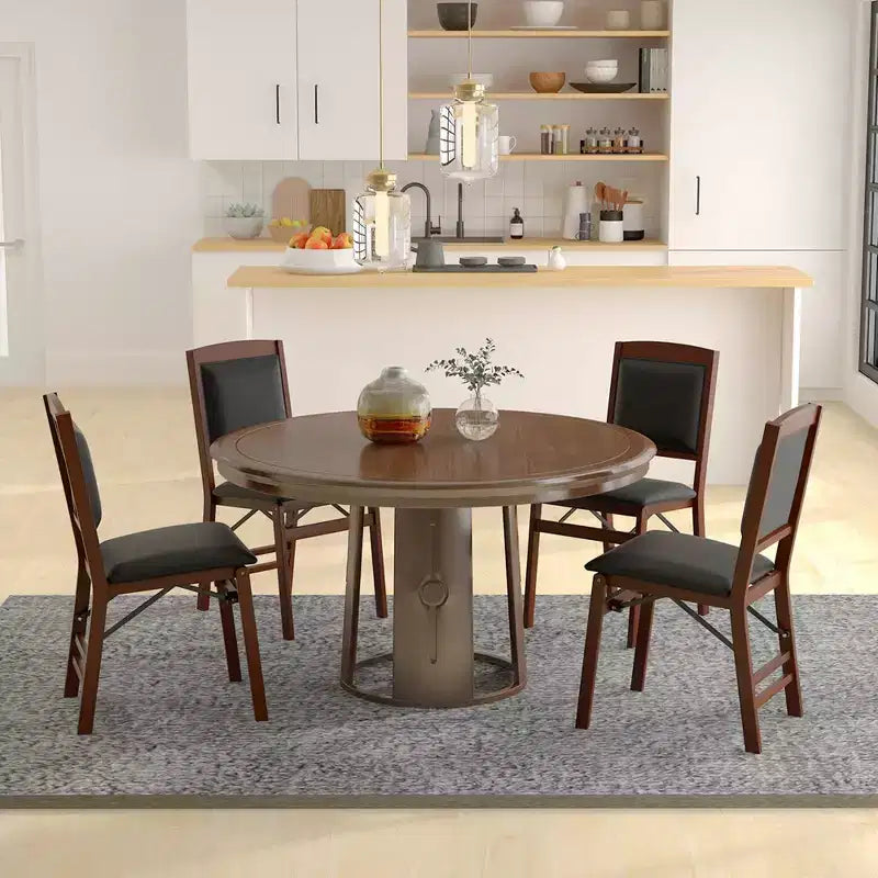 Sillas de comedor plegables de 2/4 unidades, sillas plegables con asiento acolchado de PVC y respaldo alto, nogal/negro/marrón