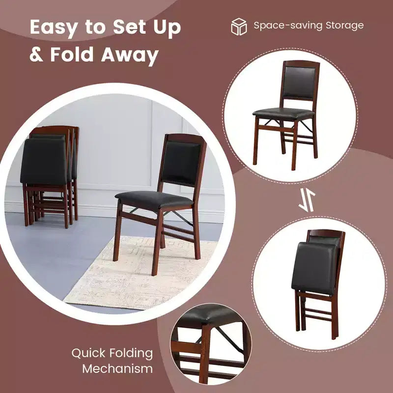 Sillas de comedor plegables de 2/4 unidades, sillas plegables con asiento acolchado de PVC y respaldo alto, nogal/negro/marrón