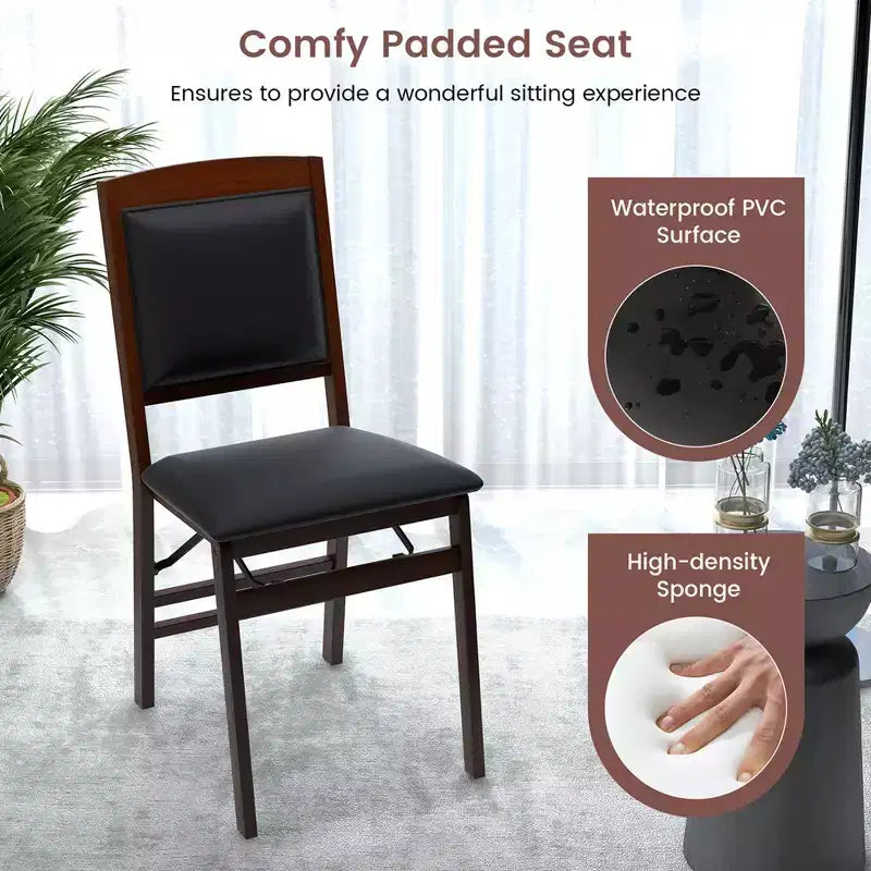 Sillas de comedor plegables de 2/4 unidades, sillas plegables con asiento acolchado de PVC y respaldo alto, nogal/negro/marrón