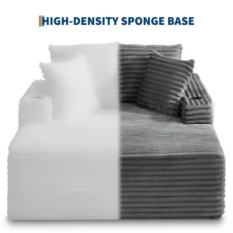 Sofá diván de pana extragrande de 64 pulgadas, sofá cama "Boneless" con portavasos y 2 almohadas, no requiere montaje