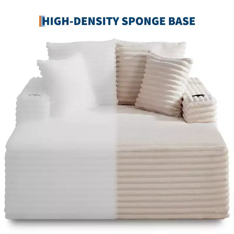 Sofá diván de pana extragrande de 64 pulgadas, sofá cama "Boneless" con portavasos y 2 almohadas, no requiere montaje