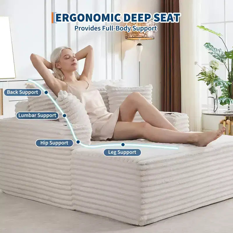 Sofá diván de pana extragrande de 64 pulgadas, sofá cama "Boneless" con portavasos y 2 almohadas, no requiere montaje
