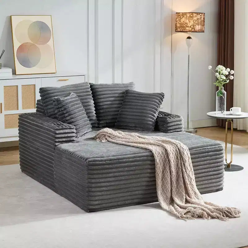 Sofá diván de pana extragrande de 64 pulgadas, sofá cama "Boneless" con portavasos y 2 almohadas, no requiere montaje