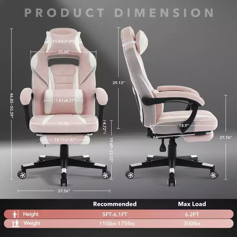 Sillón ergonómico reclinable para juegos con reposapiés retráctil, silla de escritorio para ordenador de carreras de cuero PU de respaldo alto con soporte lumbar y reposacabezas para oficina