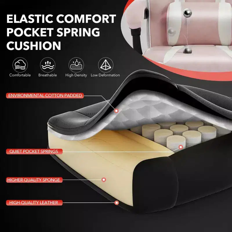Sillón ergonómico reclinable para juegos con reposapiés retráctil, silla de escritorio para ordenador de carreras de cuero PU de respaldo alto con soporte lumbar y reposacabezas para oficina